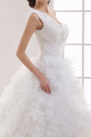 Tulle One Shoulder Cathedral Train Ball Gown with Handmade Flowers