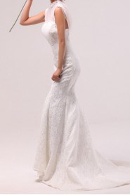 Lace Jewel Neckline Mermaid Gown with Sequins