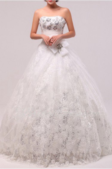 Tulle Strapless Floor Length Ball Gown with Sequins