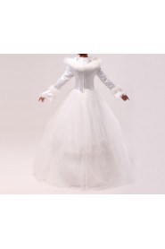 Tulle Jewel Neckline Floor Length Ball Gown with Handmade Flowers