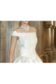 Satin Off-the-Shoulder Floor Length Ball Gown with Pearls