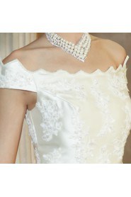 Satin Off-the-Shoulder Floor Length Ball Gown with Pearls