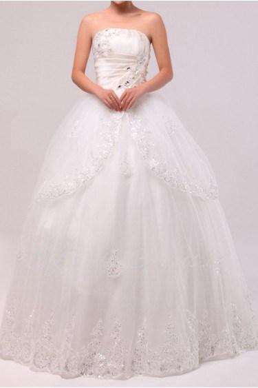 Satin Strapless Floor Length Ball Gown with Crystal