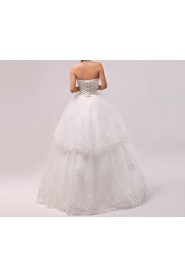 Satin Strapless Floor Length Ball Gown with Crystal