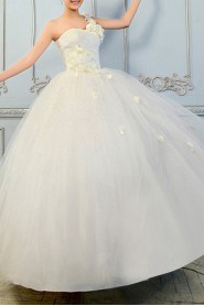 Organza One Shoulder Floor Length Ball Gown with Sequins