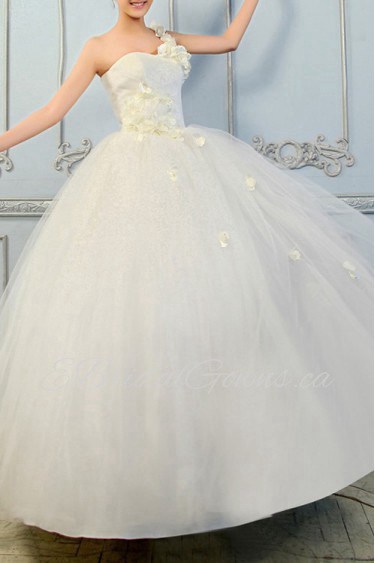 Organza One Shoulder Floor Length Ball Gown with Sequins