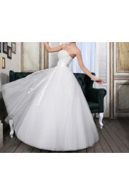 Satin Strapless Floor Length Ball Gown with Handmade Flowers