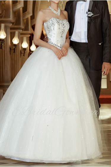 Satin Scoop Neckline Floor Length Ball Gown with Crystal