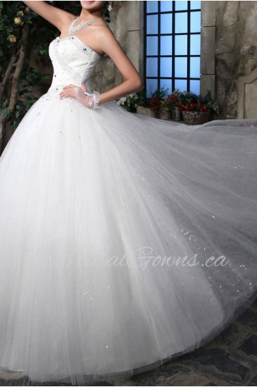 Organza Scoop Neckline Floor Length Ball Gown with Sequins