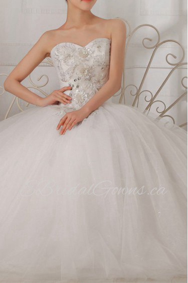 Organza Sweetheart Floor Length Ball Gown with Handmade Flowers