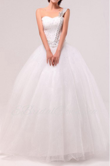 Organza One Shoulder Floor Length Ball Gown with Crystal