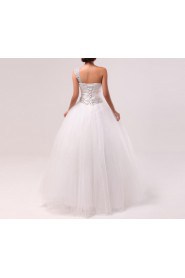 Organza One Shoulder Floor Length Ball Gown with Crystal