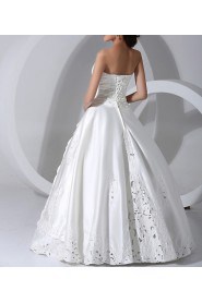 Satin Strapless Floor Length Ball Gown with Pearls