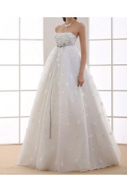 Organza Strapless Floor Length Ball Gown with Handmade Flowers