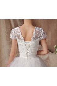 Organza Jewel Neckline Floor Length Ball Gown with Handmade Flowers