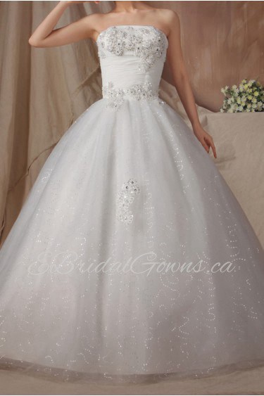 Organza Strapless Floor Length Ball Gown with Pearls