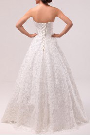 Lace Scoop Neckline Floor Length A-line Gown with Crystal