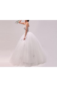 Organza V-neck Floor Length Ball Gown with Crystal