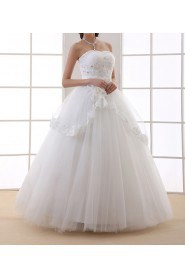 Organza Strapless Floor Length Ball Gown with Handmade Flowers