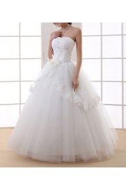 Organza Strapless Floor Length Ball Gown with Handmade Flowers