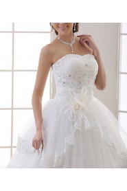 Organza Strapless Floor Length Ball Gown with Handmade Flowers