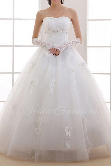 Organza Scoop Neckline Floor Length Ball Gown with Handmade Flowers