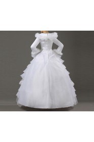 Satin Jewel Neckline Floor Length Ball Gown with Handmade Flowers