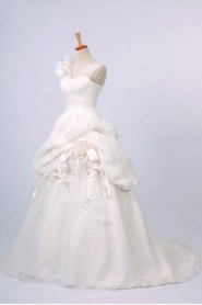 Organza Straps Neckline Ball Gown Dress with Handmade Flowers