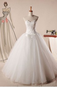 Net Sweetheart Floor Length Ball Gown Dress with Pearls