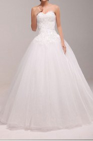 Net Sweetheart Floor Length Ball Gown Dress with Pearls