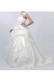 Satin One Shoulder Ball Gown Dress with Crystal