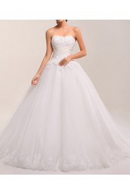 Net Strapless Ball Gown Dress with Pearls