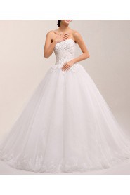 Net Strapless Ball Gown Dress with Pearls