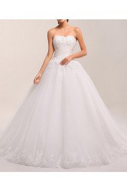 Net Strapless Ball Gown Dress with Pearls