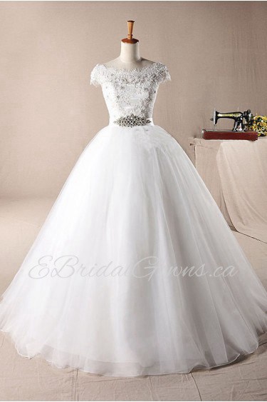 Lace Off-the-Shoulder Floor Length Ball Gown Dress with Crystal