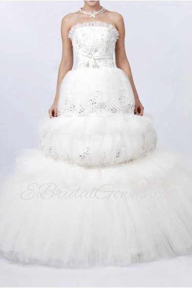 Net Scoop Neckline Floor Length Ball Gown Dress with Crystal