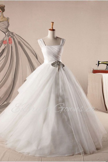 Organza Square Neckline Floor Length Ball Gown Dress with Sequins