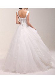 Organza Square Neckline Floor Length Ball Gown Dress with Sequins