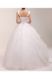 Organza Square Neckline Floor Length Ball Gown Dress with Sequins