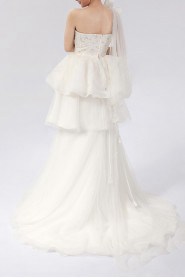 Organza One Shoulder Ball Gown Dress with Crystal