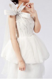 Organza One Shoulder Ball Gown Dress with Crystal