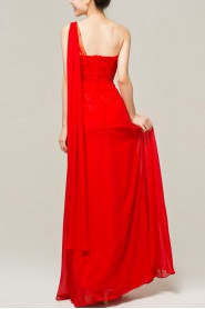 Chiffon One Shoulder Floor Length Empire Dress with Crystal