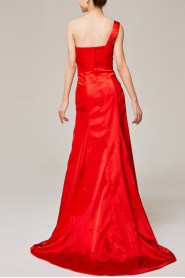 Satin One Shoulder A-line Dress with Embroidered