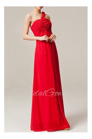 Chiffon One Shoulder Floor Length Empire Dress with Handmade Flowers