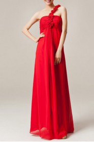 Chiffon One Shoulder Floor Length Empire Dress with Handmade Flowers