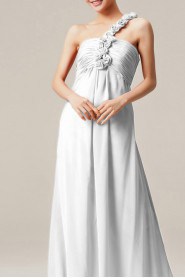 Chiffon One Shoulder Floor Length Empire Dress with Handmade Flowers