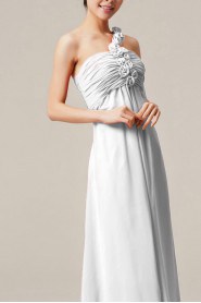 Chiffon One Shoulder Floor Length Empire Dress with Handmade Flowers