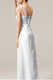 Chiffon One Shoulder Floor Length Empire Dress with Handmade Flowers