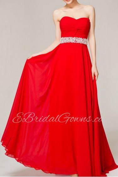 Chiffon Sweetheart Floor Length Empire Dress with Crystal