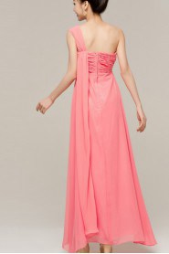 Chiffon One Shoulder Ankle-Length Empire Dress with Crystal